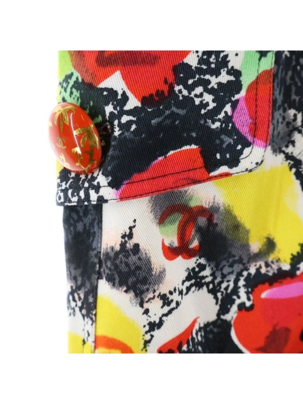 Chanel Vintage Sleeveless Floral Dress CC Logo Button Multicolor